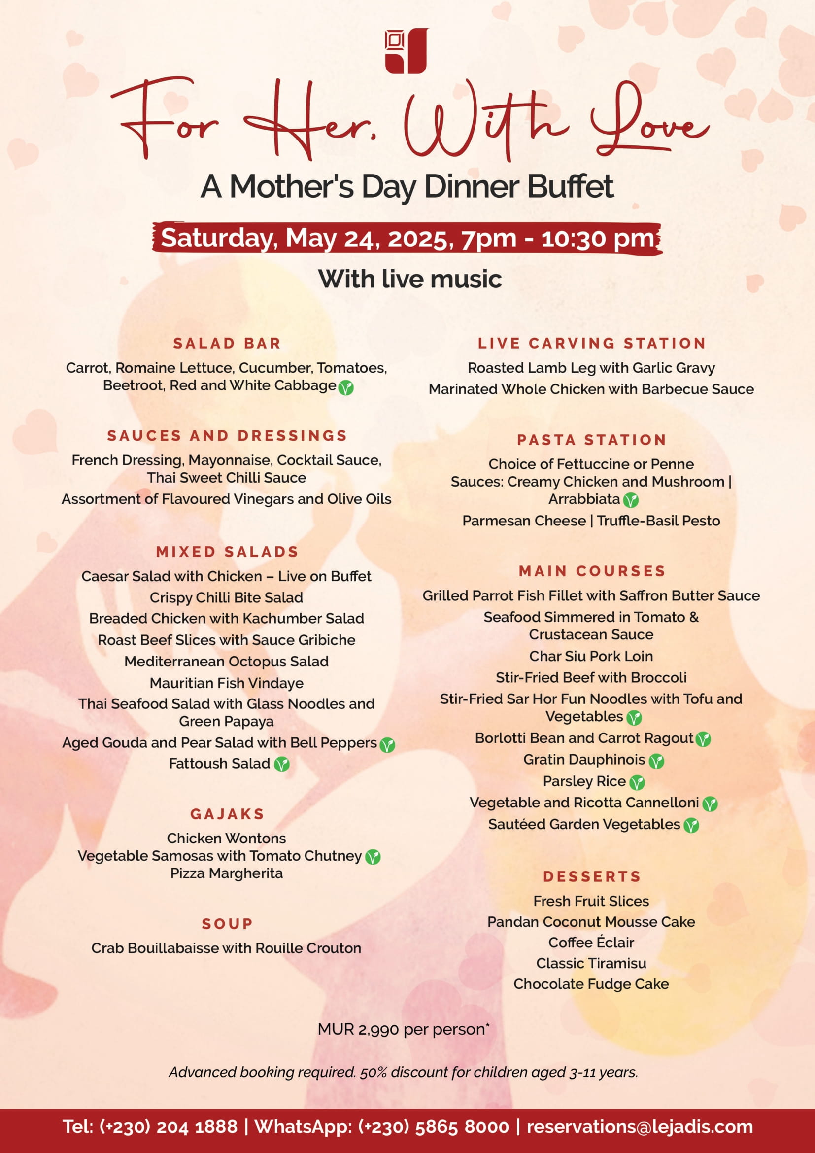 Mother's Day Buffet Menu at Le Jadis Beach Resort & Wellness Mauritius