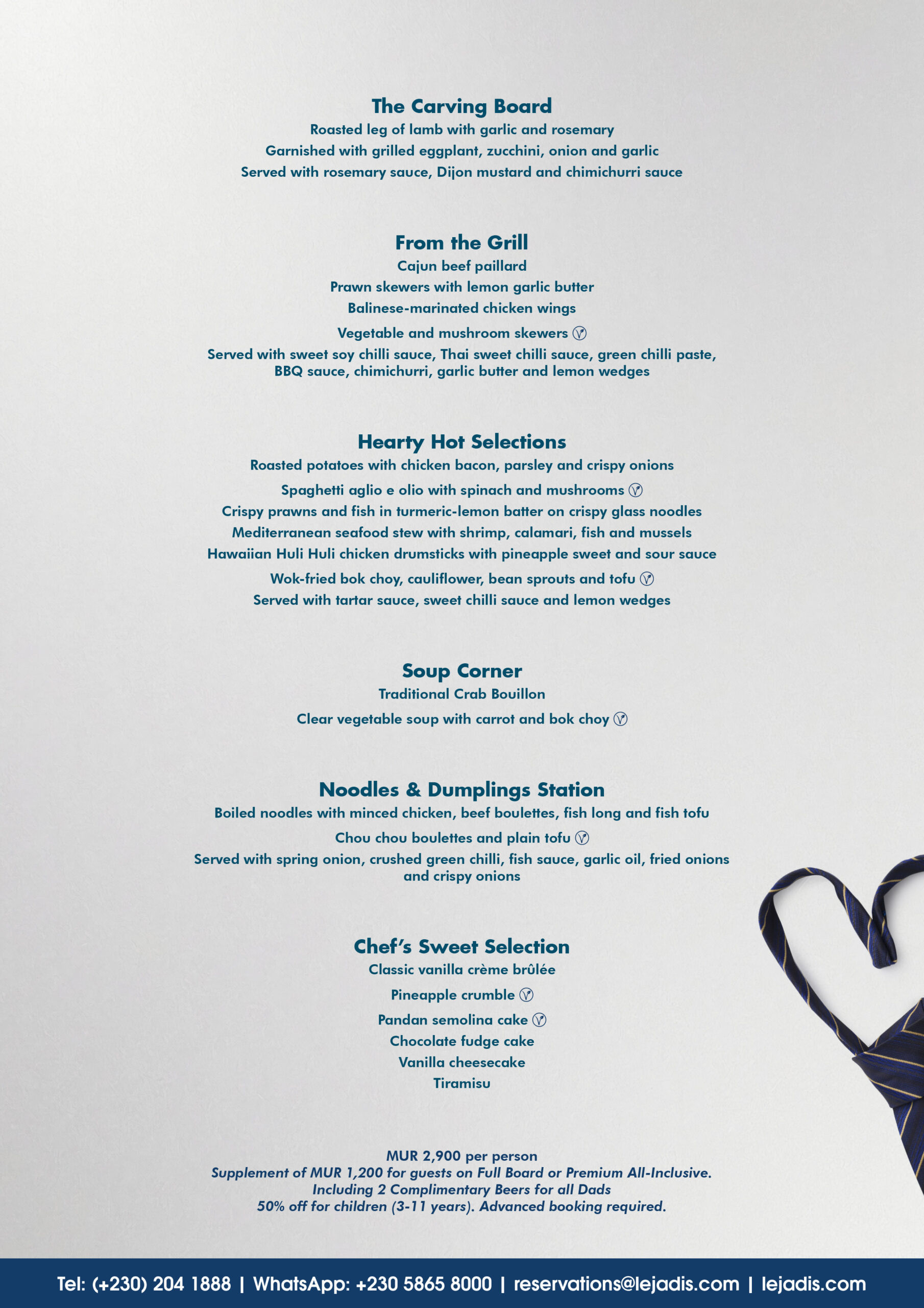 Father's Day menu 2026